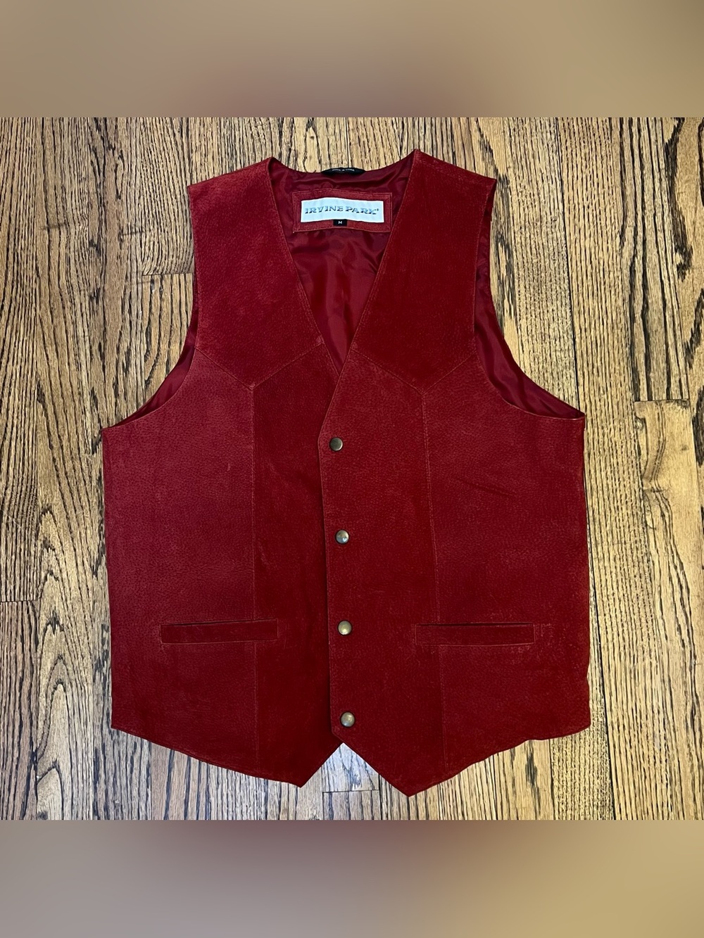 Irvine Park Men's Size Medium Red Burgandy Leather Suede Vest Western Rockabilly
